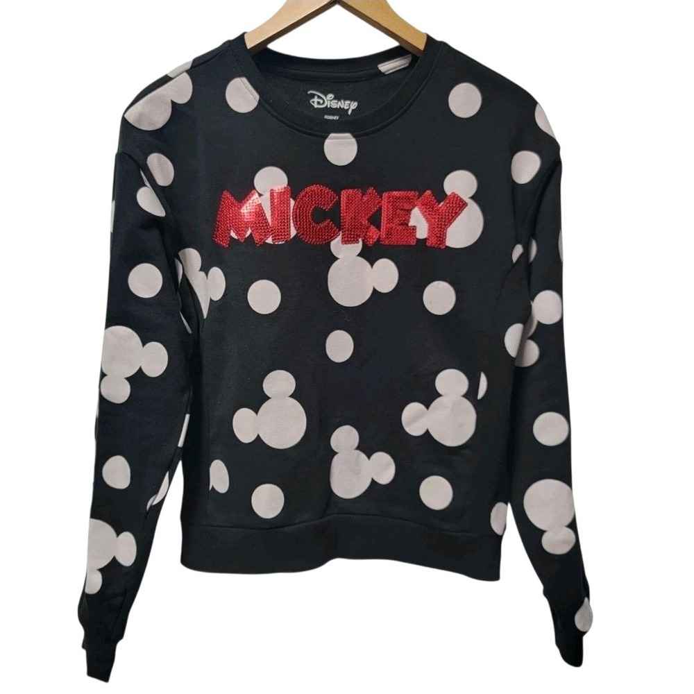 Disney Mickey Mouse Sweatshirt Sequin Logo Polka Dots Juniors Medium 7-9